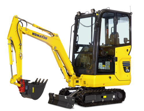 Komatsu PC17R-5 Gemakkelijk te transporteren op een aanhangwagen.